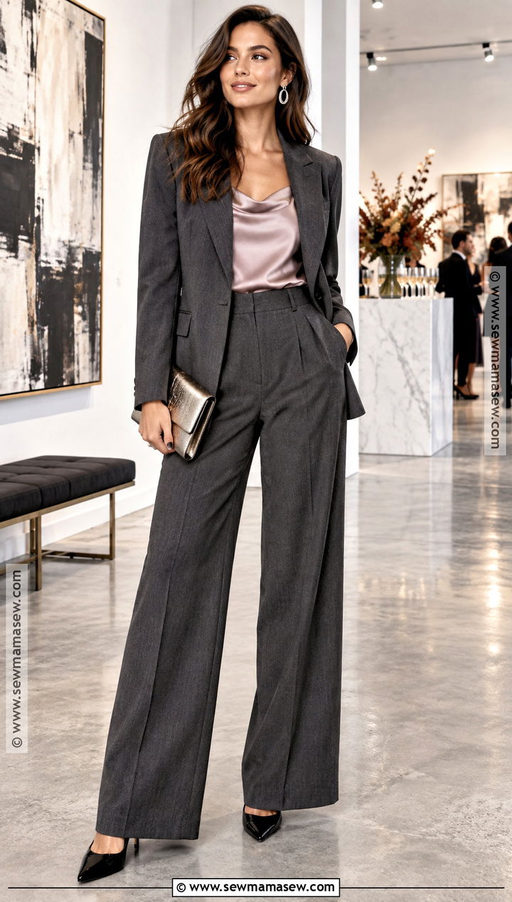 Charcoal Wide Leg Suit Outfit - 20 Fall Semi Formal Outfits