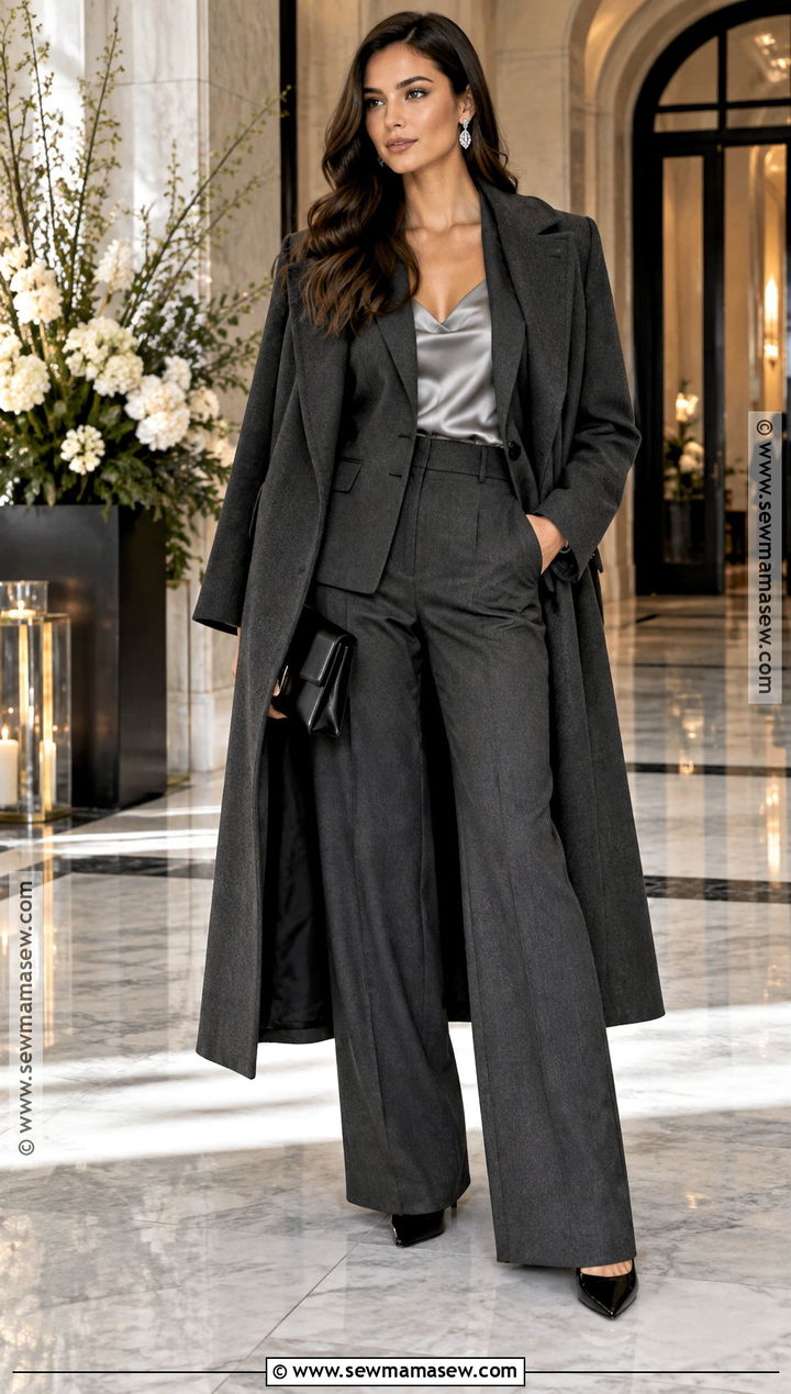 Charcoal Wide Leg Trouser Outfit - 15 november wedding party attire ideas