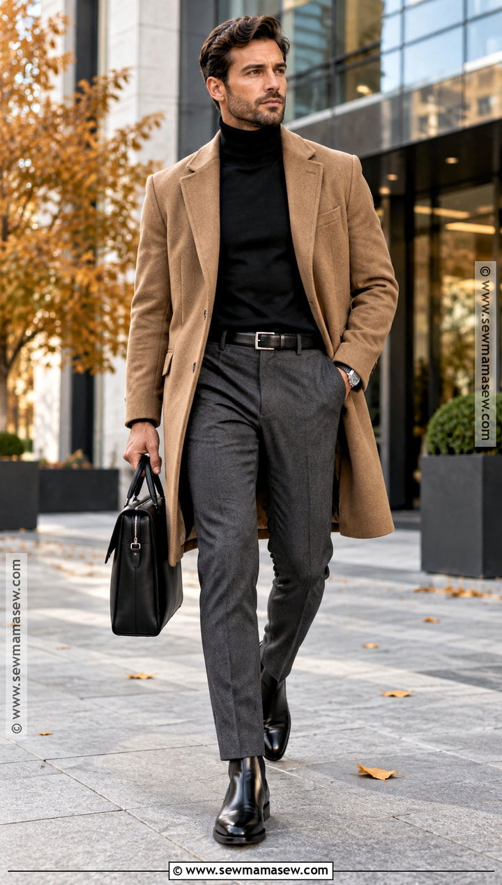 Charcoal Wool Pants With Black Turtleneck - 15 Autumn Pants for Men