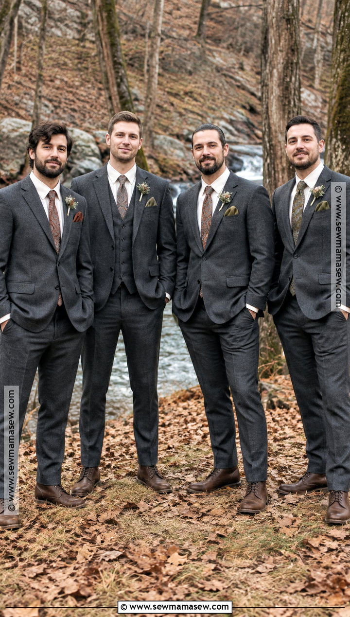 Charcoal Wool Suit With Paisley Tie And Boots - 15 fall boho groomsmen attire ideas