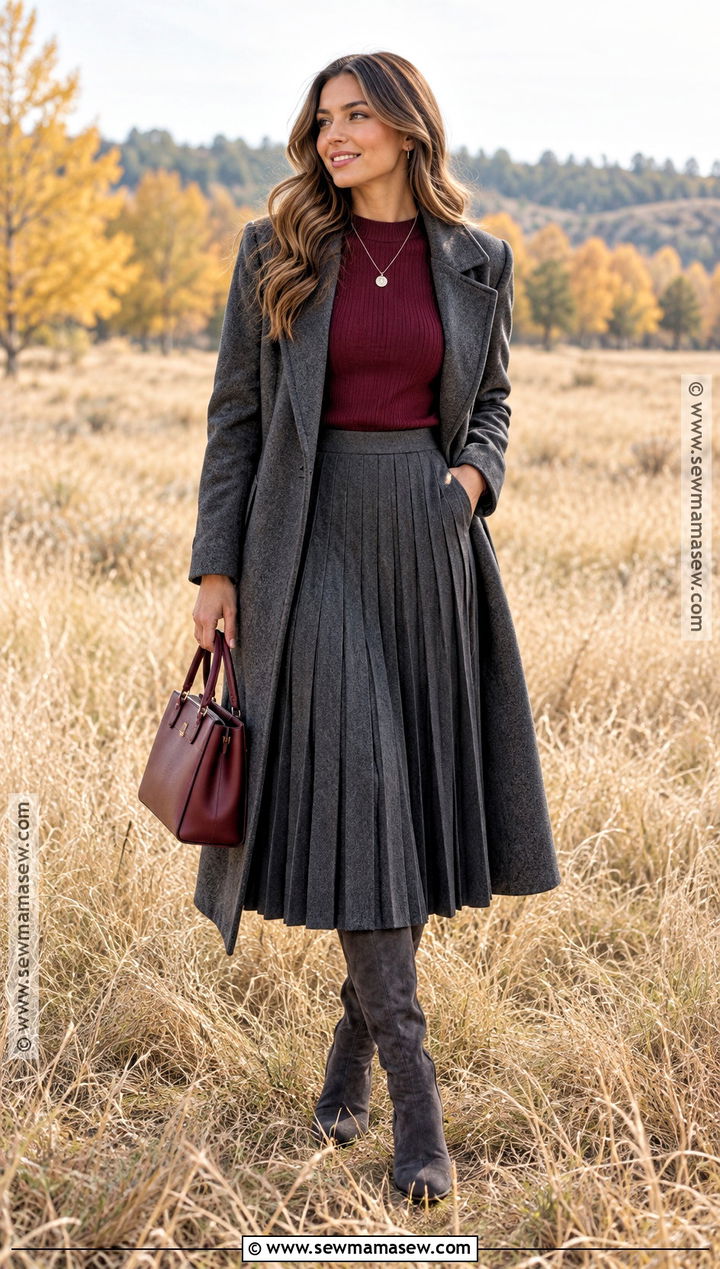Charcoal and Cranberry Outfit - 15 Fall Outfit Photoshoot Color Schemes Ideas