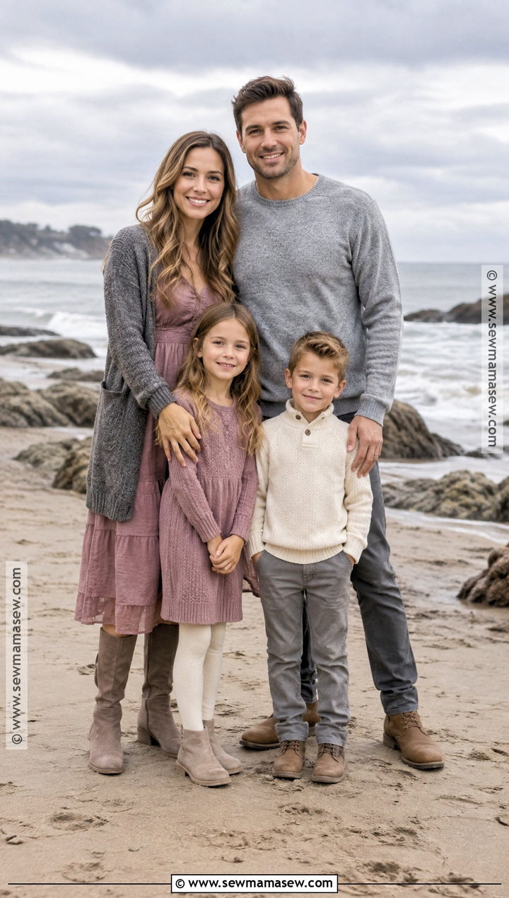 Charcoal and Mauve Fall Beach Family Outfit - 15 fall beach photoshoot family outfits