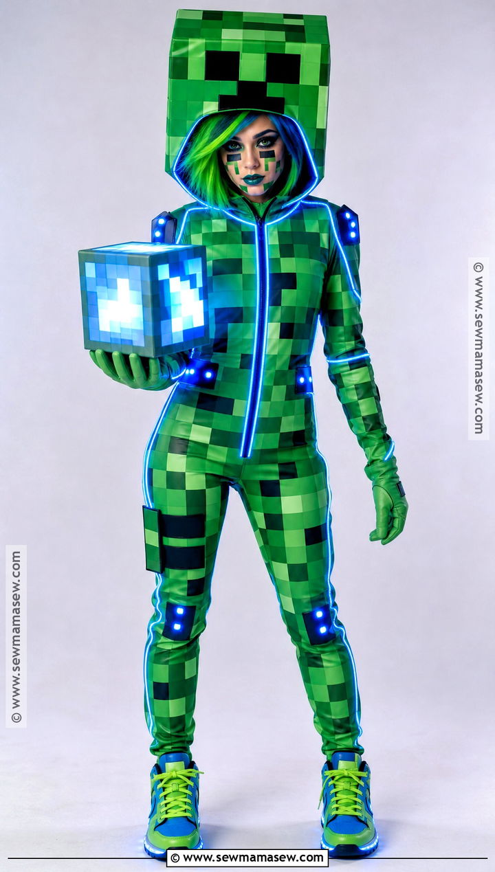Charged Creeper Costume With Blue Details - 30 creeper costume ideas