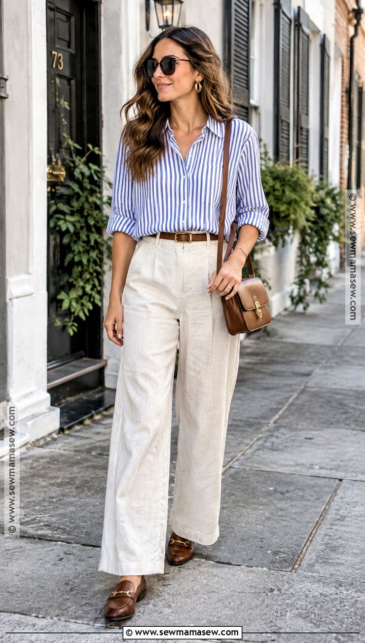 Charleston Fall Linen Pants And Button Down Outfit - 20 Charleston Fall Outfits