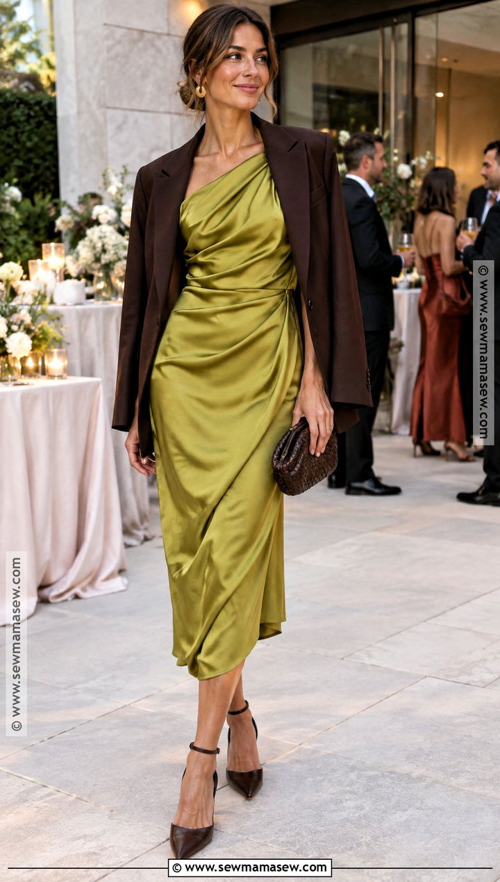 Chartreuse Draped Wedding Guest Dress - 20 Fall Color Wedding Guest Dresses
