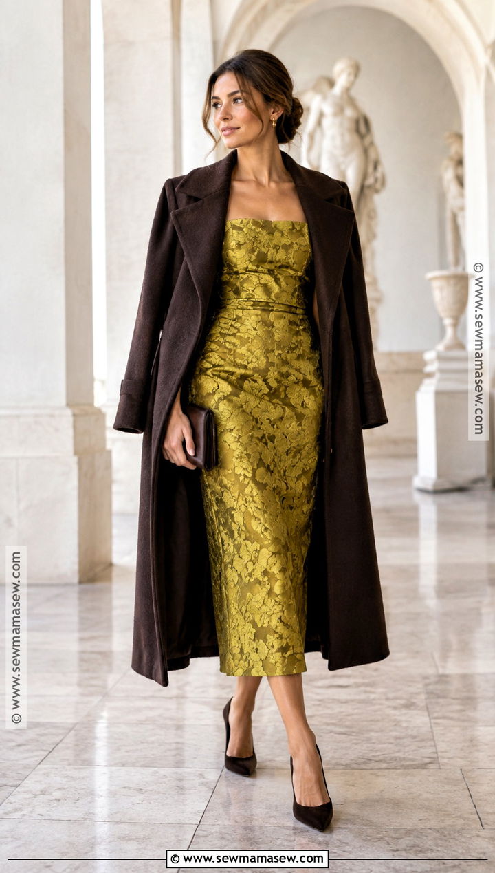Chartreuse Jacquard Fall Wedding Guest Dress - 25 fall wedding guest dress october ideas