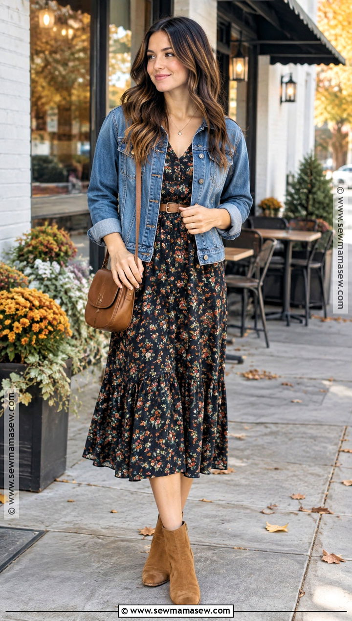 Cheap Fall Denim Jacket and Midi Dress Outfit - 15 cheap fall clothes for women