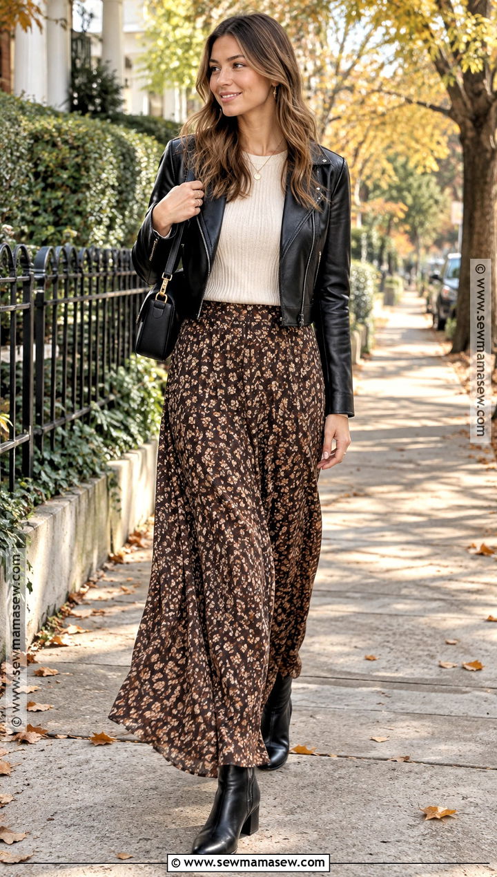Cheap Fall Leather Jacket and Maxi Skirt Outfit - 15 cheap fall clothes for women