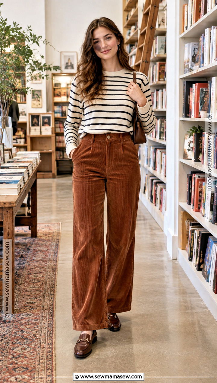 Cheap Fall Striped Top and Corduroy Pants Outfit - 15 cheap fall clothes for women