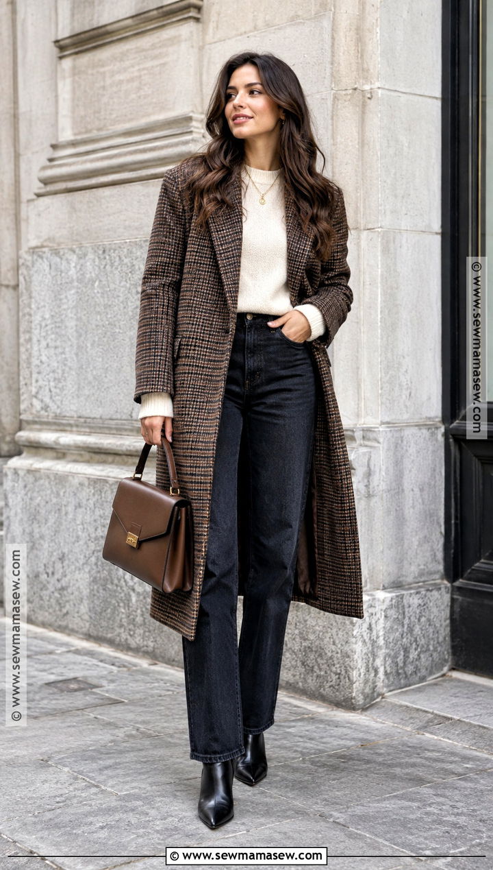 Checked Coat And Jeans Autumn Outfit - 25 Autumn Outfits 2026 Women Trends