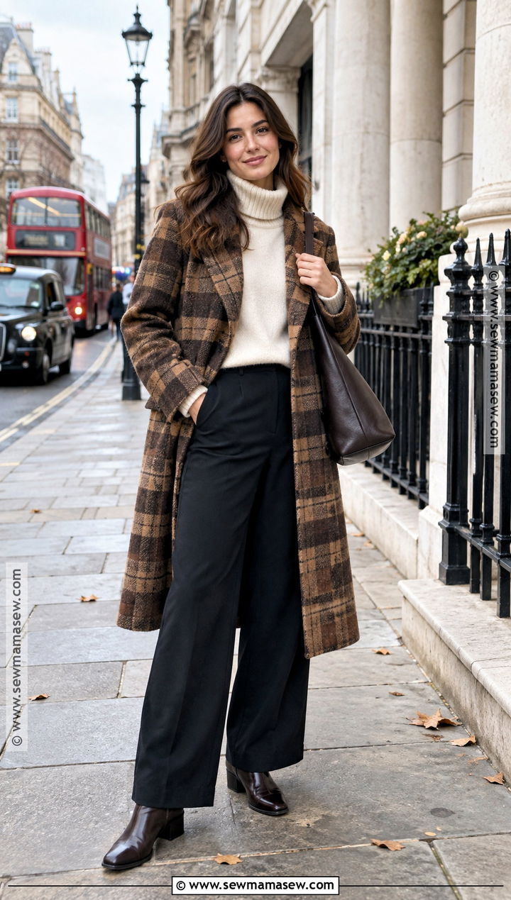 Checked Coat With Roll Neck And Trousers - 20 November London Outfit Ideas