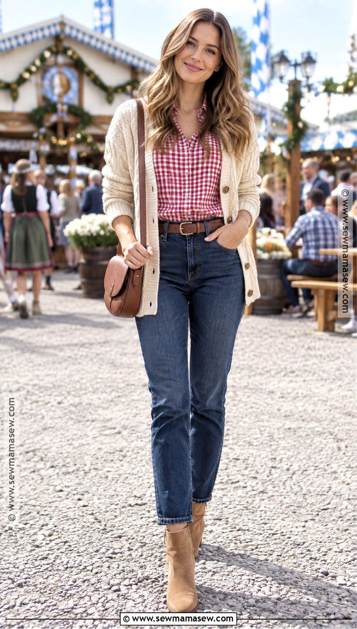 Checked Shirt And Jeans Oktoberfest Outfit - 25 october fest outfit ideas