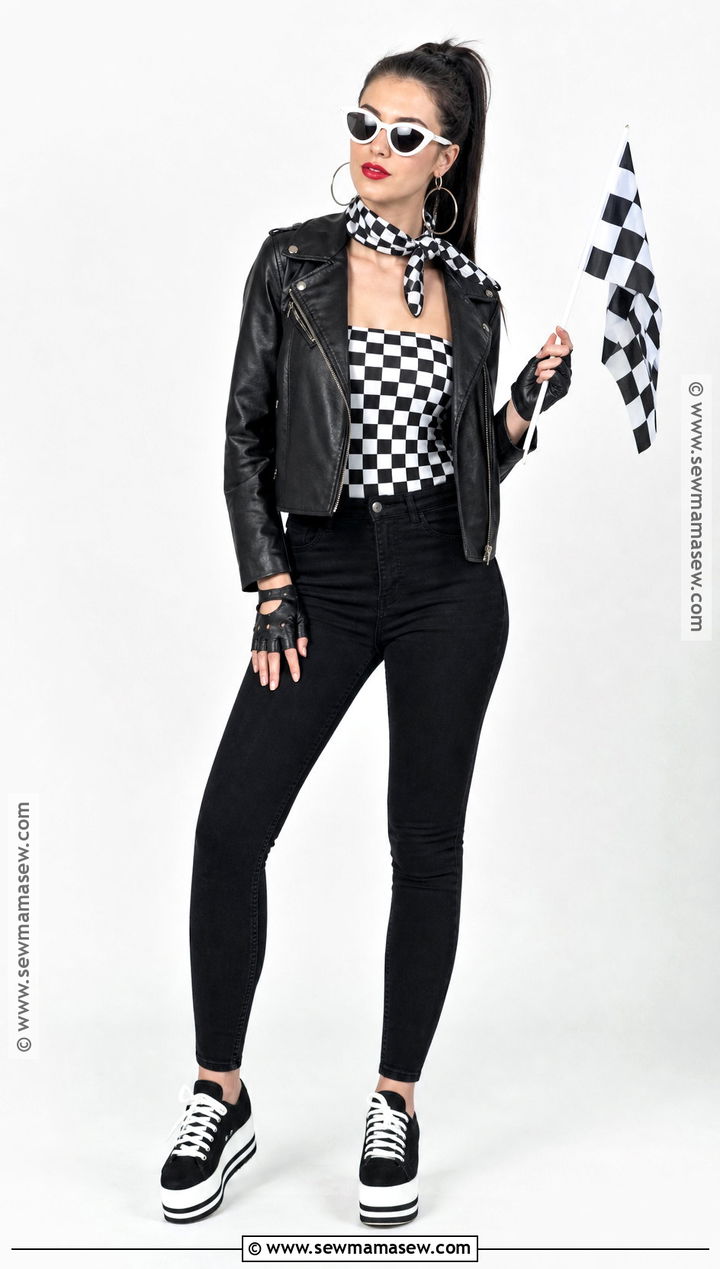Checkered Flag Biker Girl Costume - 30 biker girl halloween costume ideas