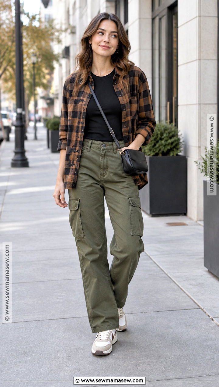 Checkered Shirt With Cargo Pants - 15 checkered shirt fall fashion ideas