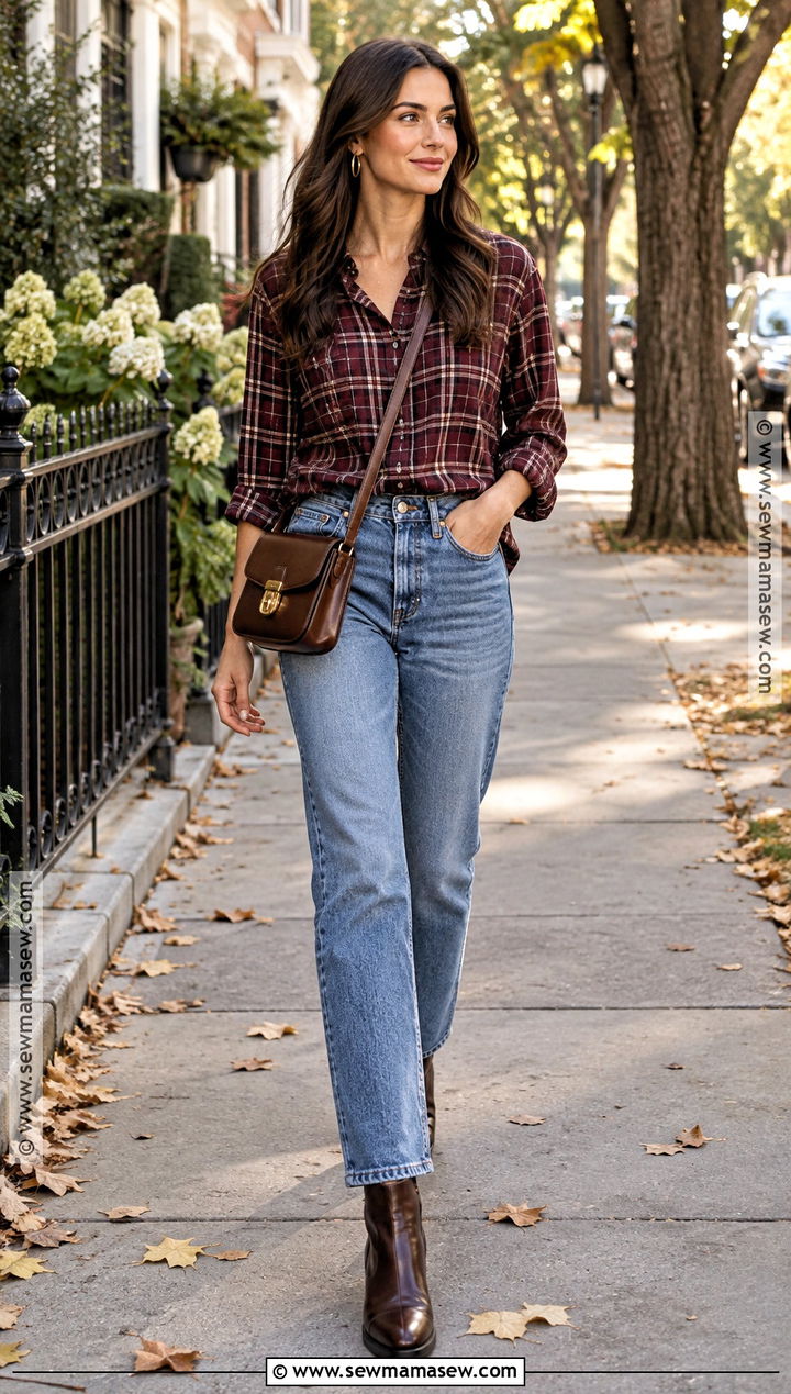 Checkered Shirt With Straight Leg Jeans - 15 checkered shirt fall fashion ideas