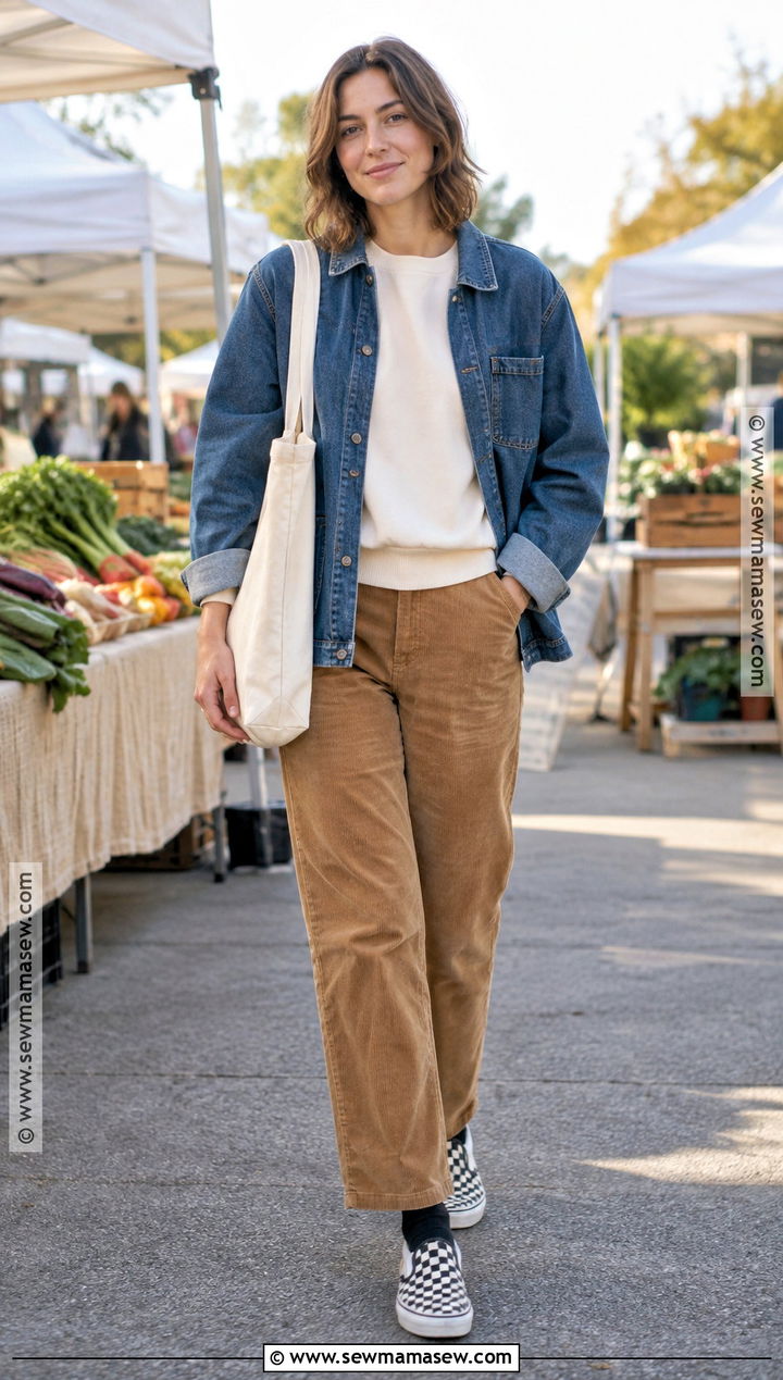 Checkered Vans With Corduroy Pants And Crewneck - 15 checkered vans outfit fall ideas