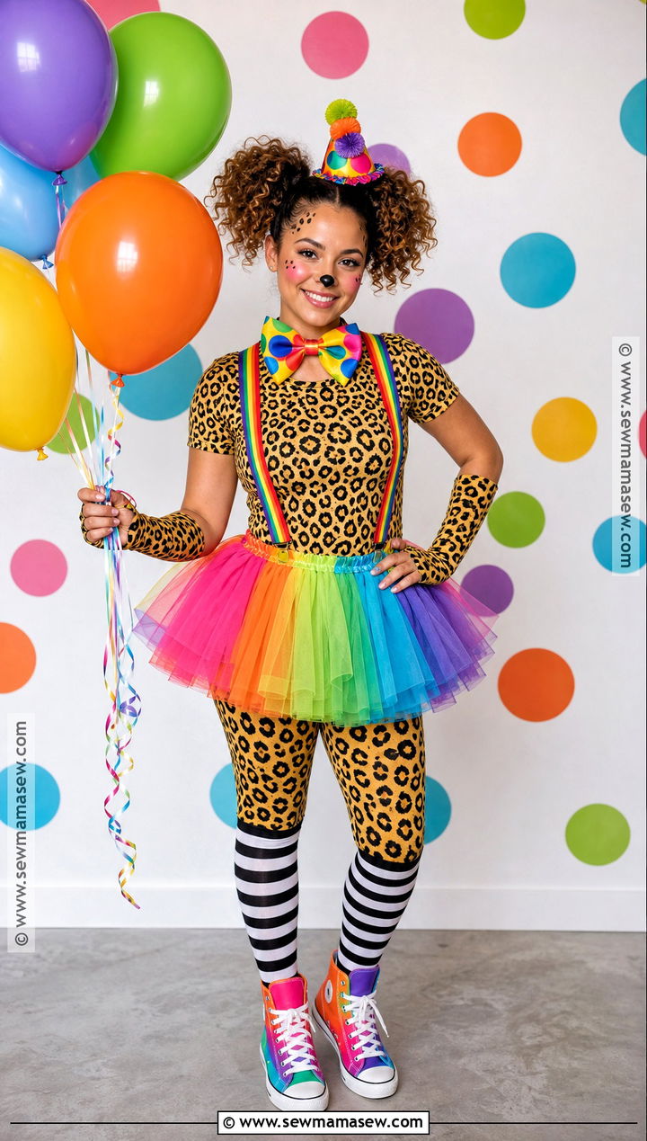 Cheetah Clown Costume With Colorful Tutu - 30 cheetah print halloween costume ideas