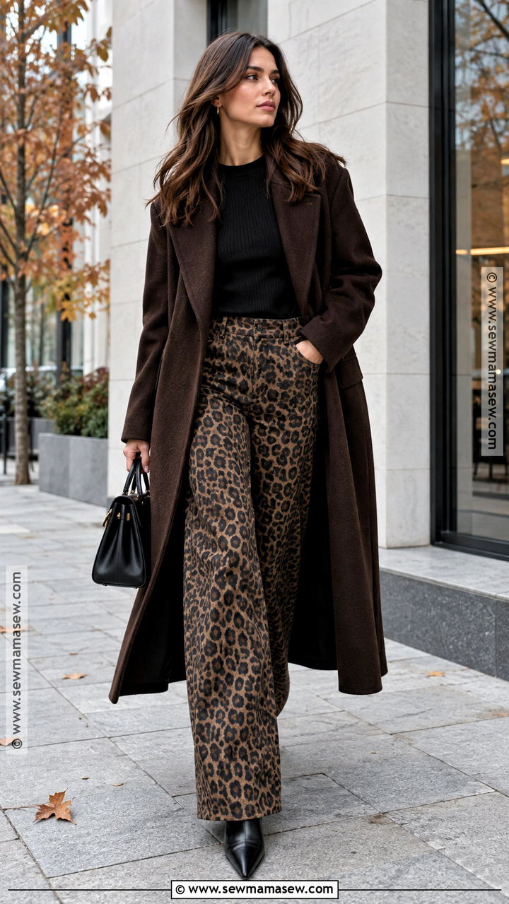 Cheetah Jeans With Long Coat And Pointed Boots - 20 cheetah jeans outfit fall