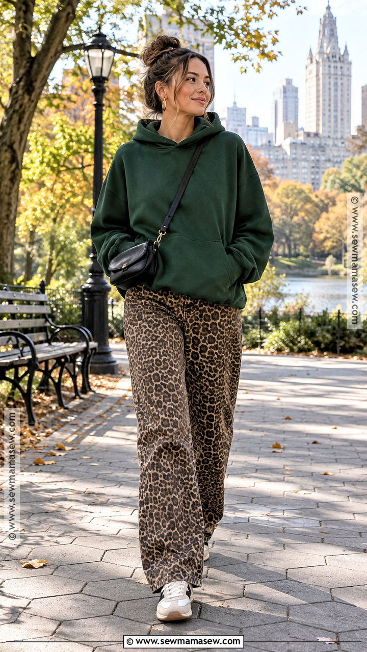 Cheetah Jeans With Oversized Hoodie And Retro Sneakers - 20 cheetah jeans outfit fall