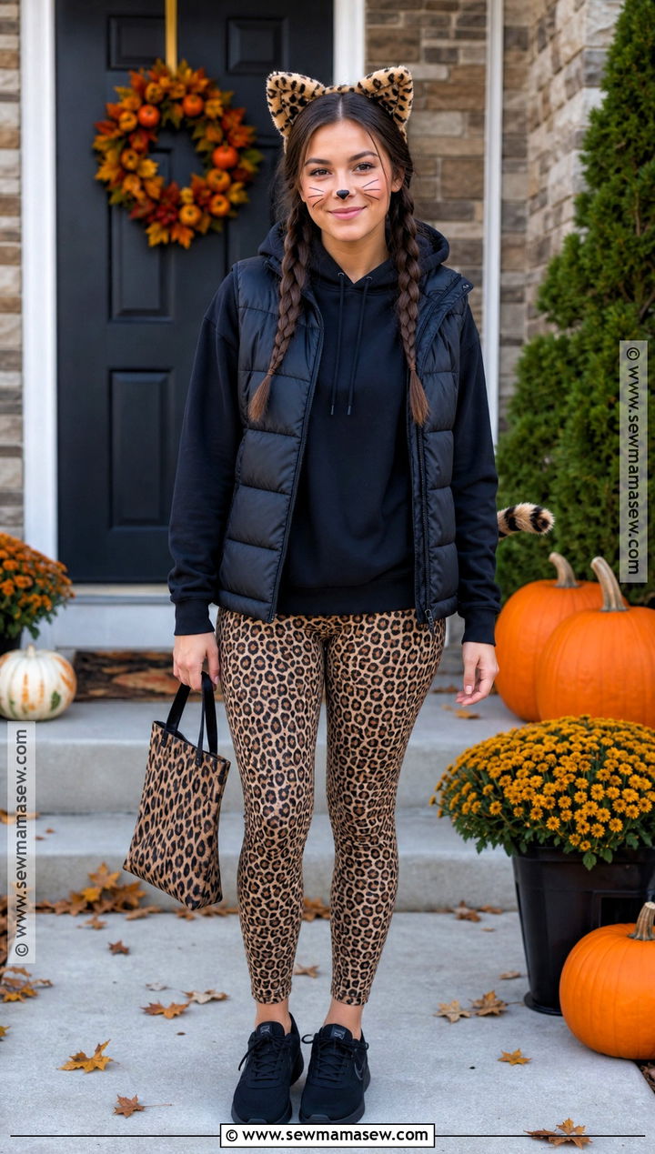 Cheetah Leggings And Black Hoodie Halloween Outfit - 30 cheetah outfit halloween ideas