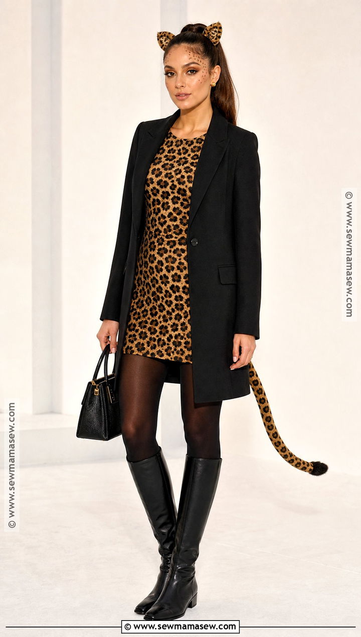 Cheetah Mini Dress And Tall Boots Halloween Outfit - 30 cheetah outfit halloween ideas