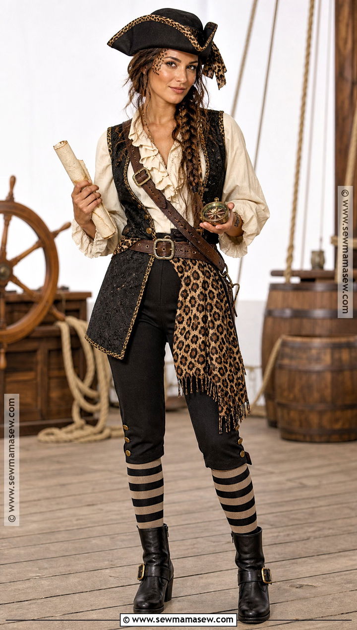 Cheetah Pirate Costume With Ruffled Blouse - 30 cheetah print halloween costume ideas