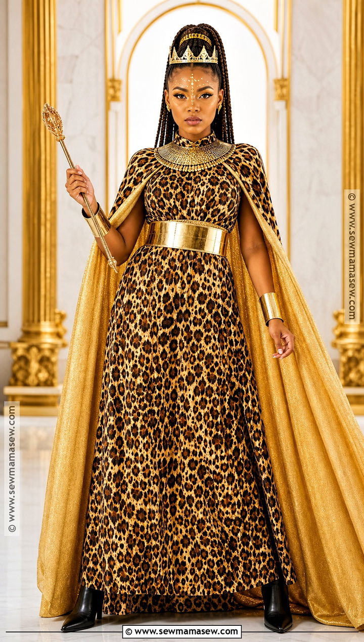 Cheetah Queen Costume With Gold Cape - 30 cheetah print halloween costume ideas