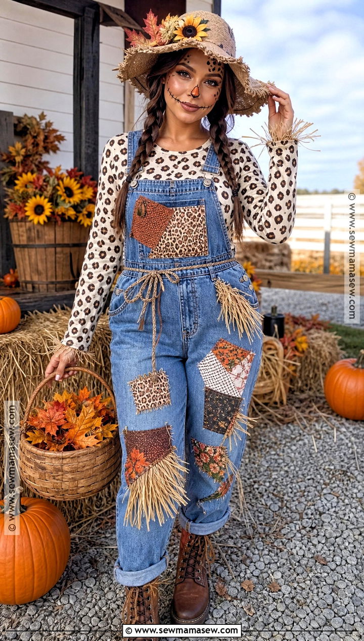Cheetah Scarecrow Costume With Overalls - 30 cheetah print halloween costume ideas