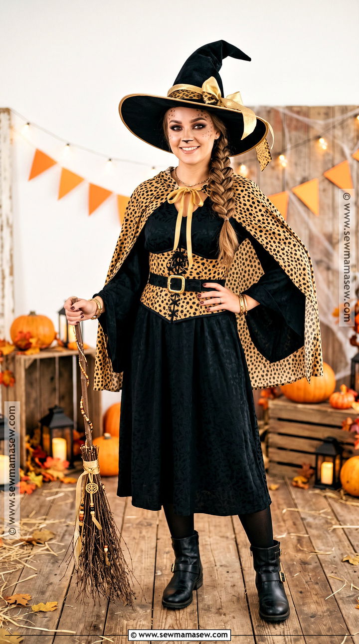Cheetah Witch Costume With Pointed Hat - 30 cheetah print halloween costume ideas
