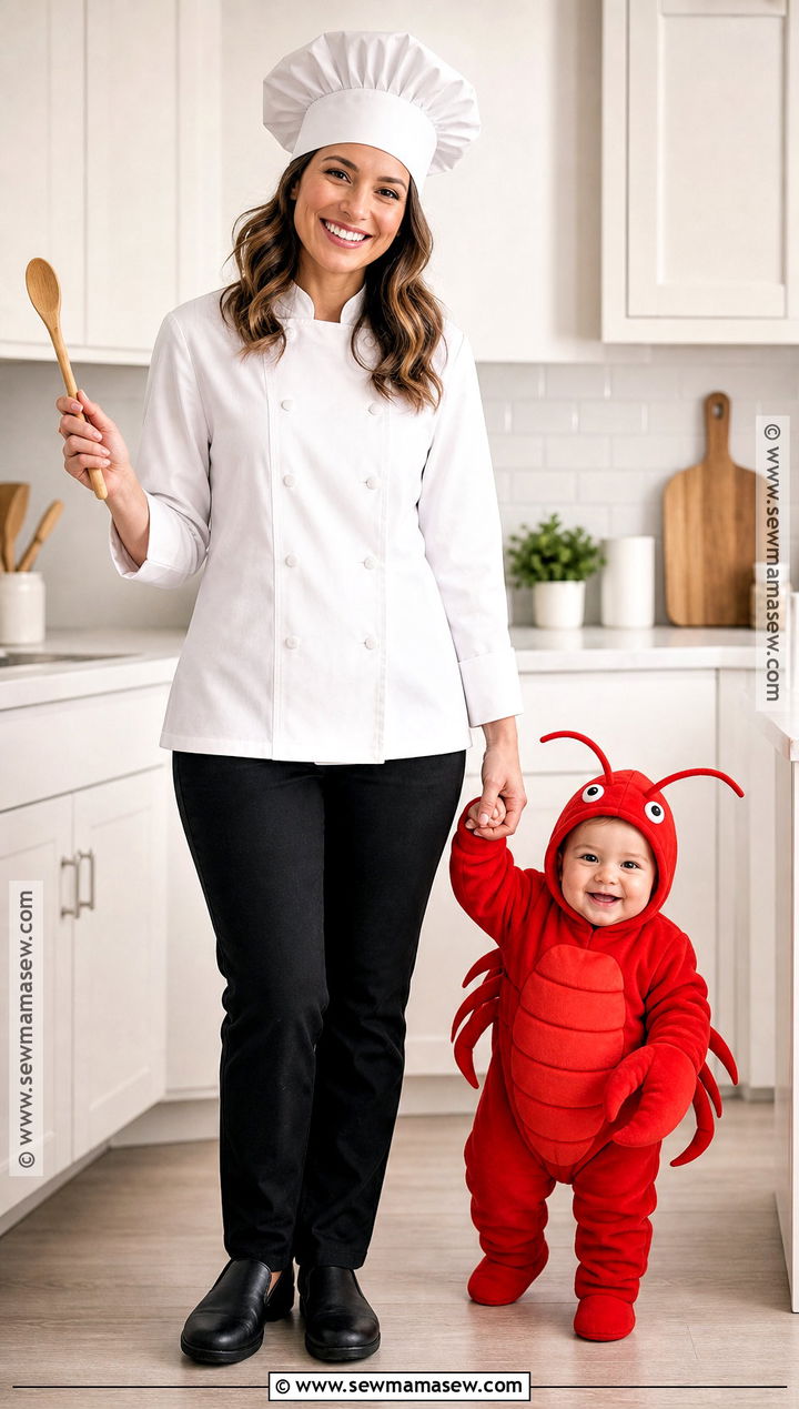 Chef And Baby Lobster Costume - 35 mom and baby halloween costumes
