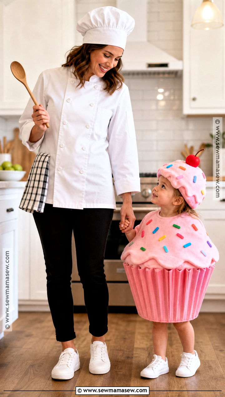 Chef And Cupcake Costume - 30 Mom And Toddler Halloween Costumes