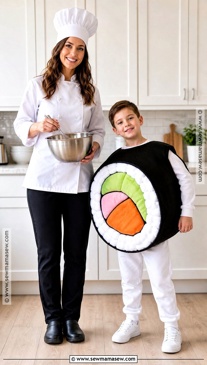 Chef And Sushi Roll Costume - 30 mother son halloween costumes