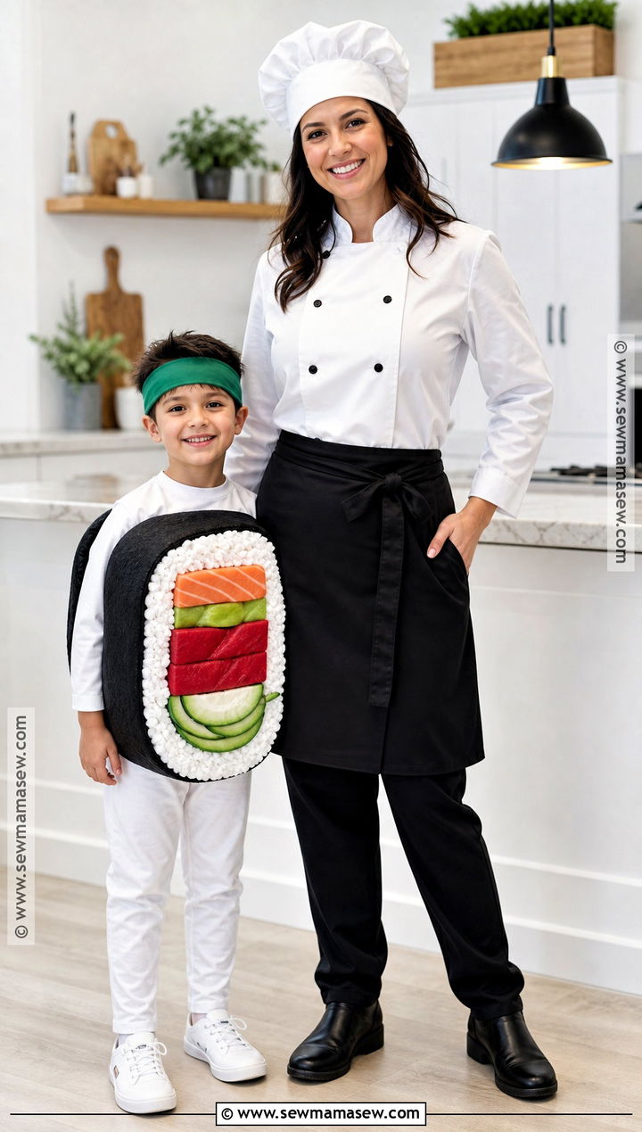 Chef And Sushi Roll Costume - 30 mommy and son halloween costumes