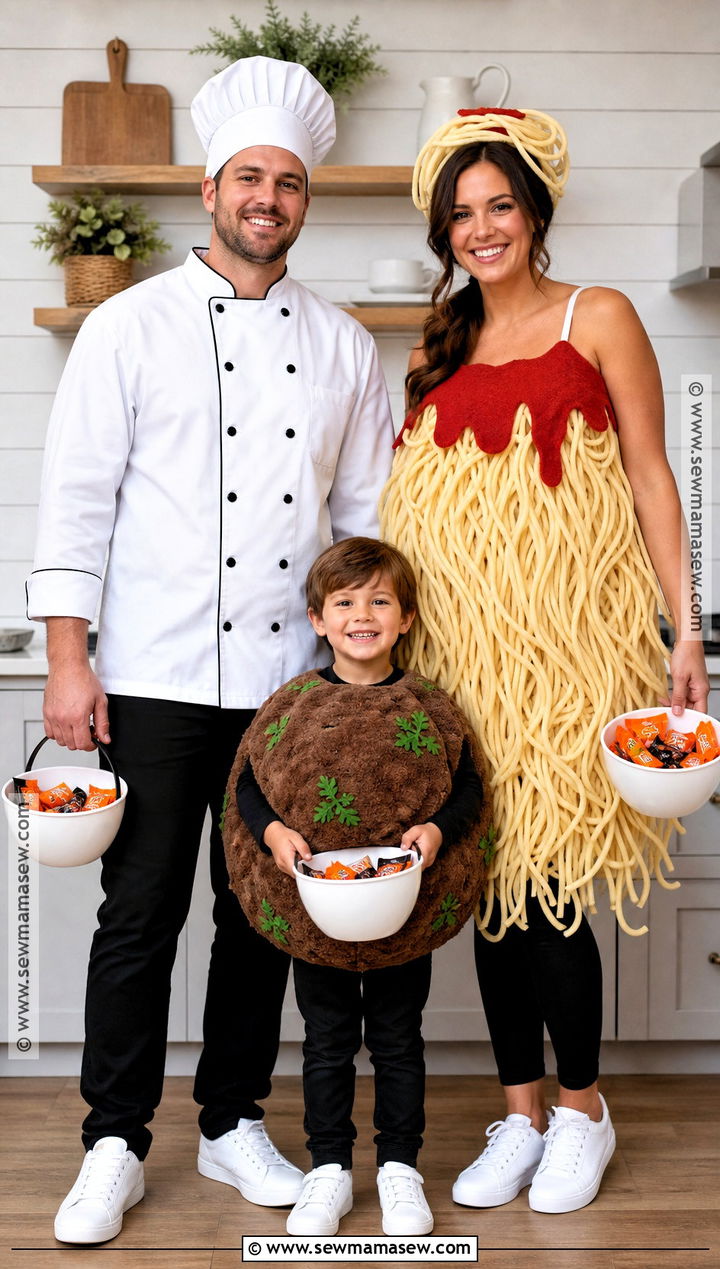 Chef Spaghetti And Meatball Costume - 45 family of 3 halloween costumes