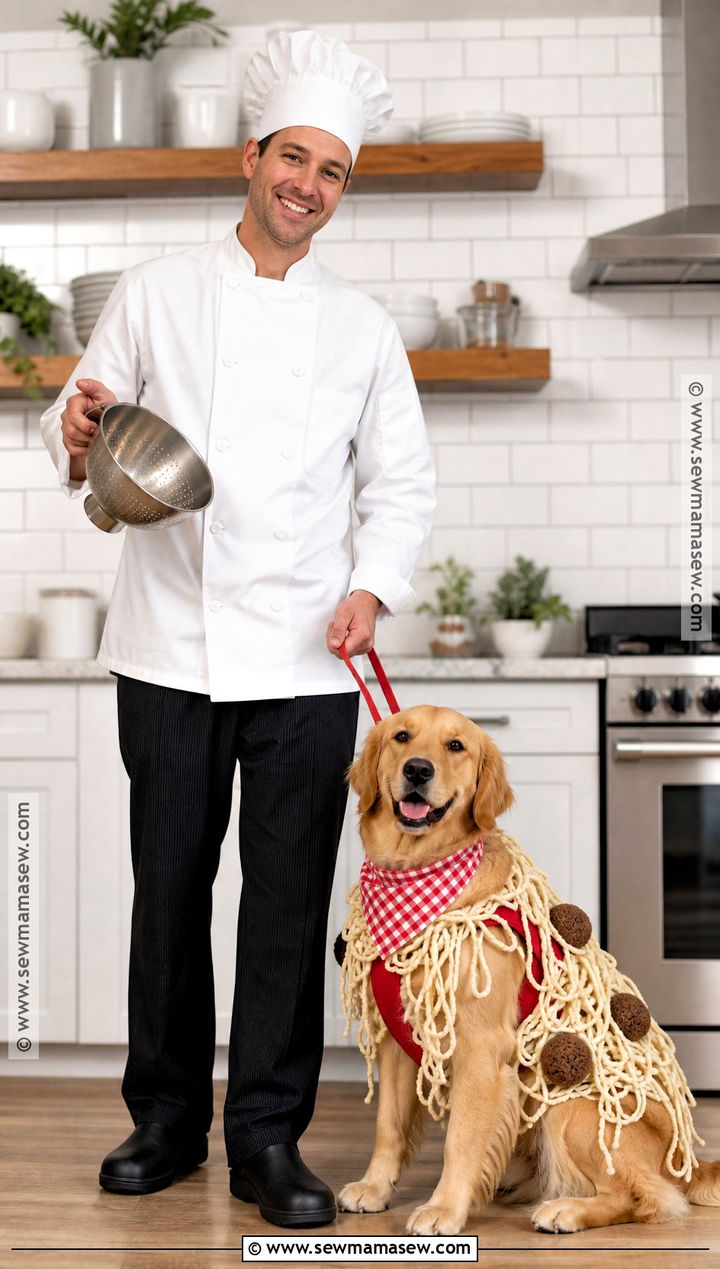 Chef and Spaghetti Dog and Owner Costume - 30 dog and owner costumes
