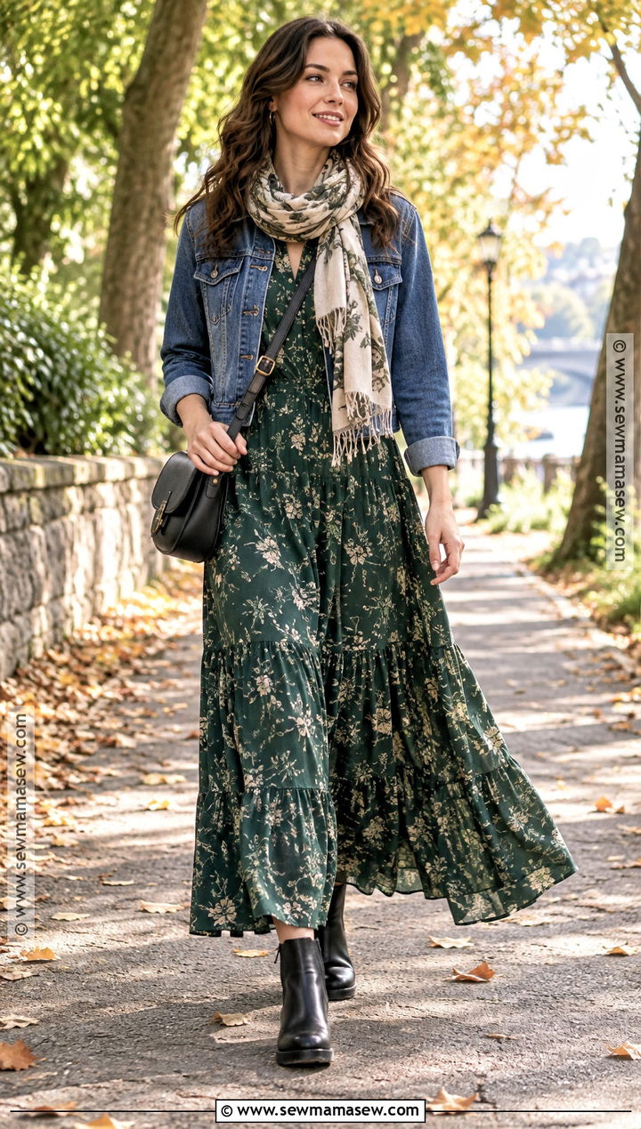 Chelsea Boots With A Maxi Dress And Denim Jacket - 20 fall chelsea boot outfits