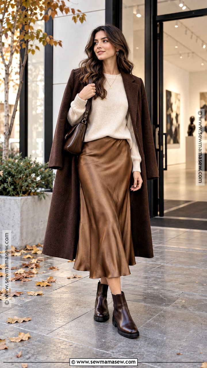 Chelsea Boots With A Satin Midi Skirt And Sweater - 20 fall chelsea boot outfits