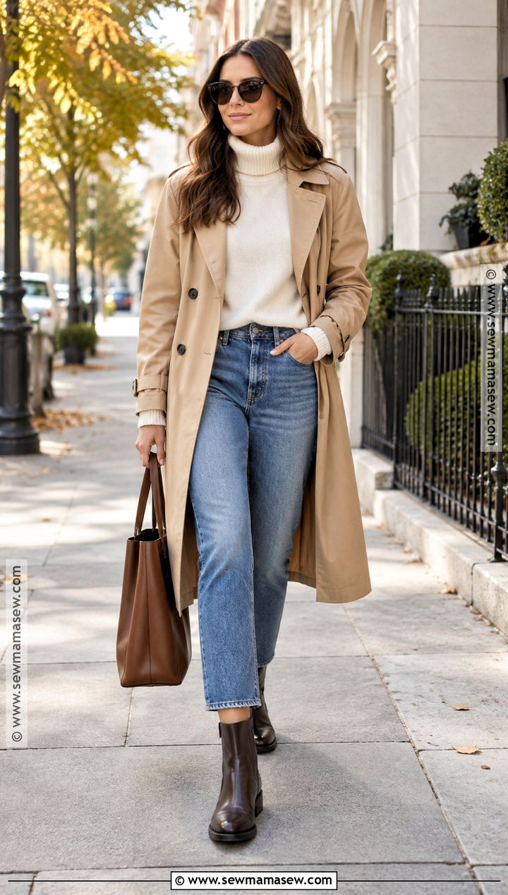 Chelsea Boots With Trench Coat And Jeans - 15 Cute Fall Boots for Women