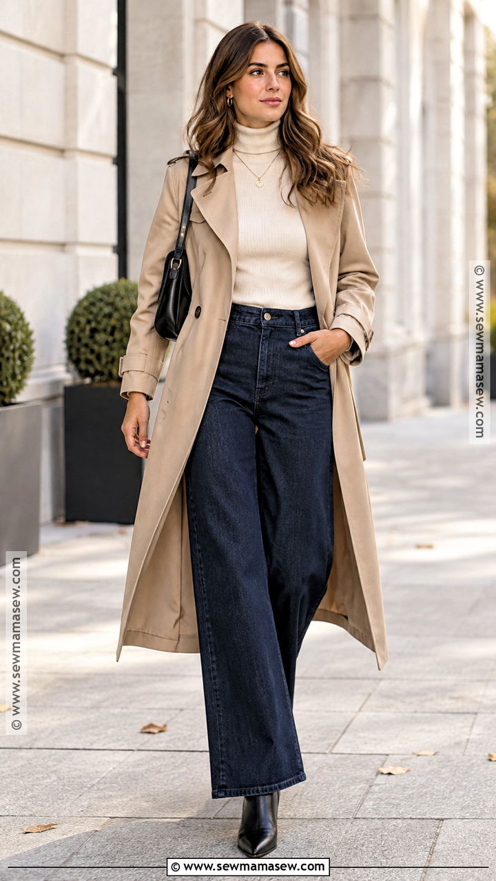 Chelsea Boots With Wide Leg Jeans And A Trench Coat - 20 fall chelsea boot outfits