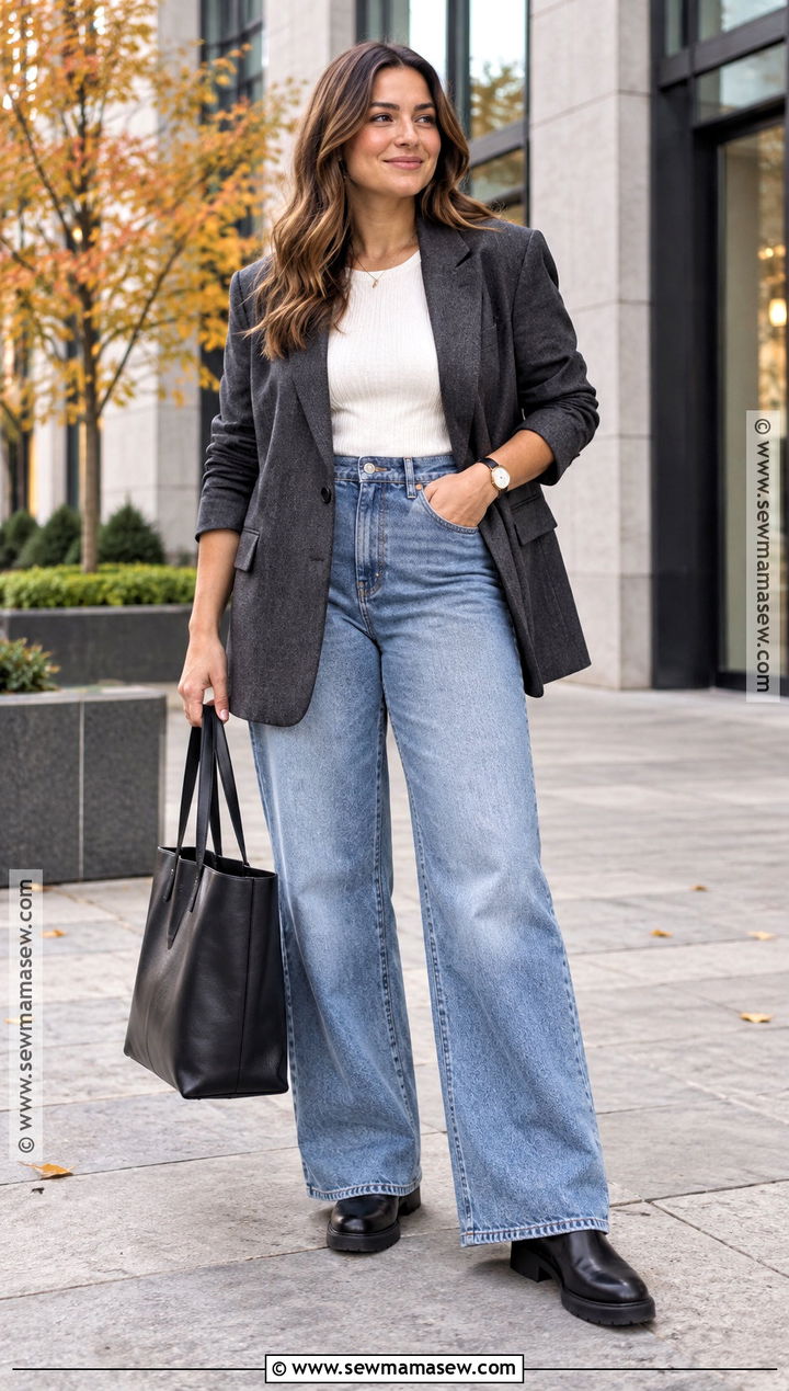 Chelsea Boots With Wide Leg Jeans And Blazer - 25 autumn boots outfit