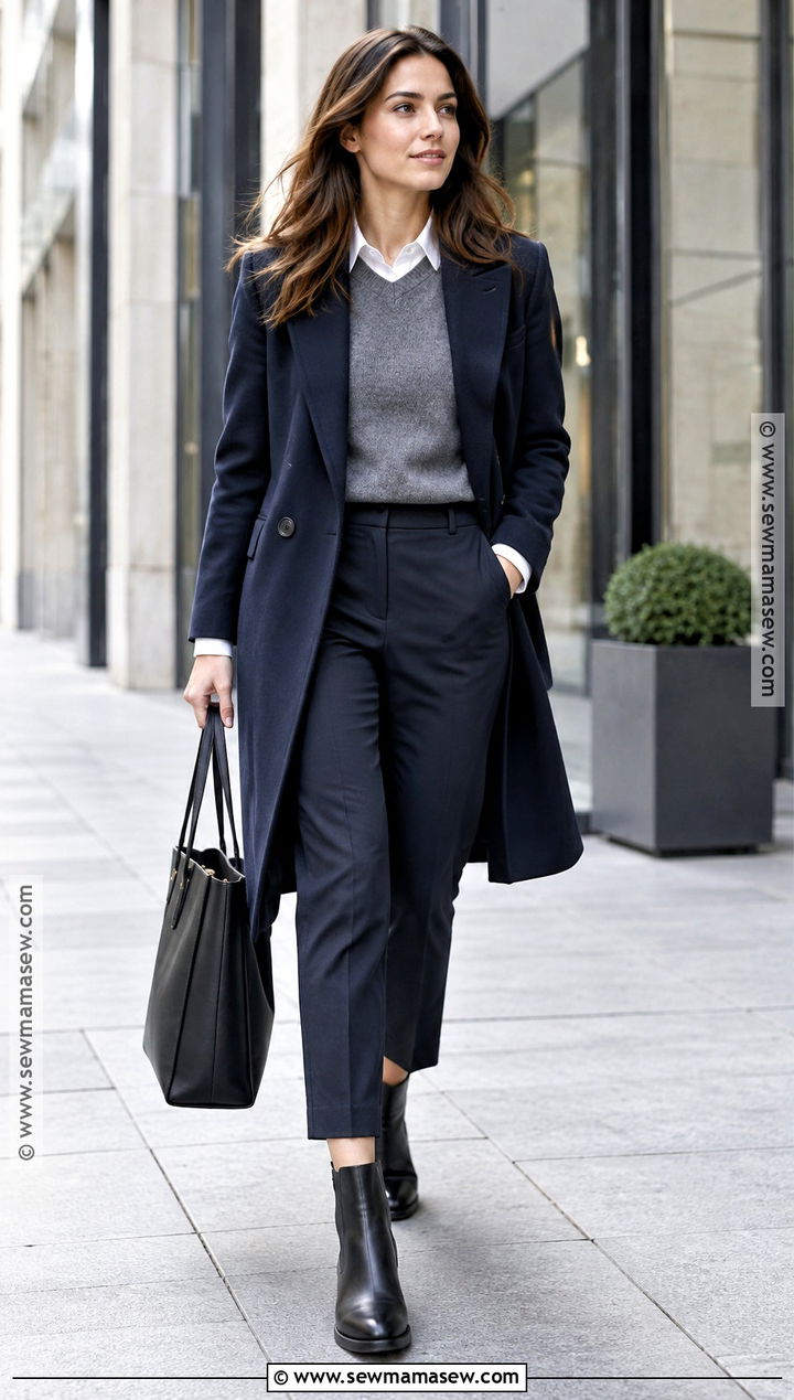 Chelsea Rain Boots Outfit With Wool Coat And Trousers - 25 rain boots outfit fall