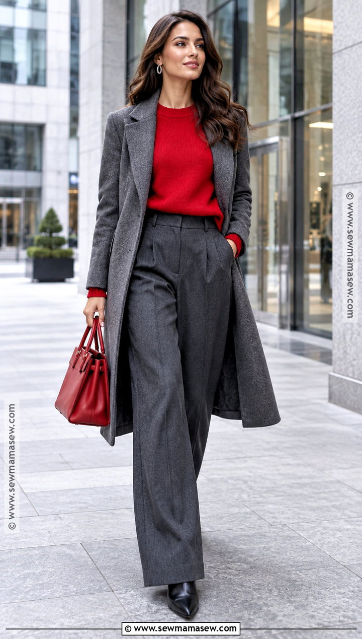 Cherry Red And Charcoal Gray Outfit - 15 Fashion Color Trend Fall Winter Ideas 2026
