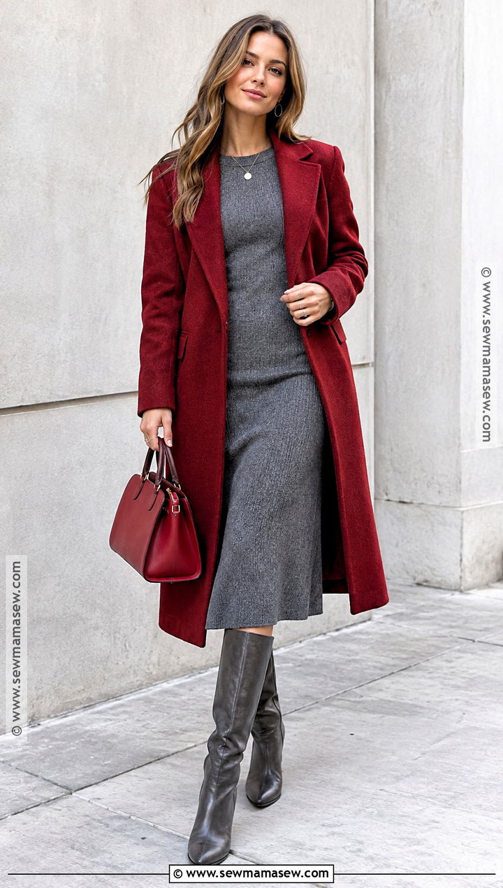 Cherry Red And Slate Gray Fall Outfit - 15 Choosing Fall Fashion Colors Ideas