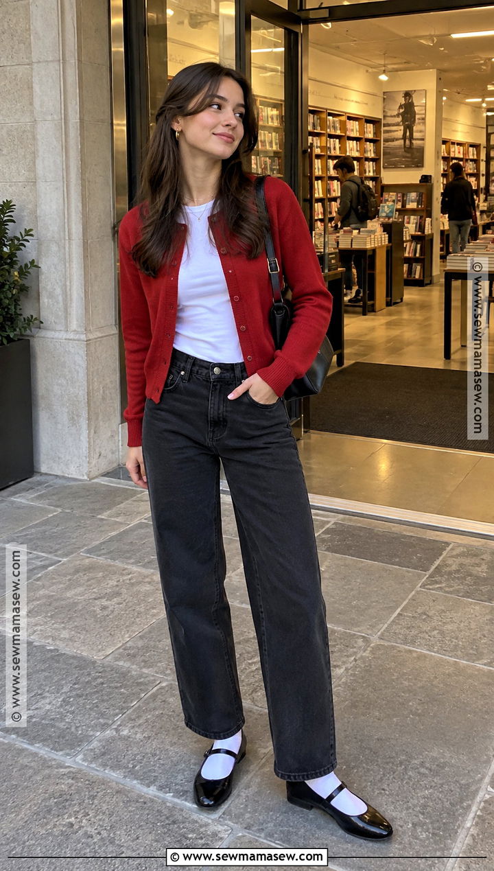 Cherry Red Cardigan And Black Jeans College Outfit - 15 fall 2026 fashion trends college