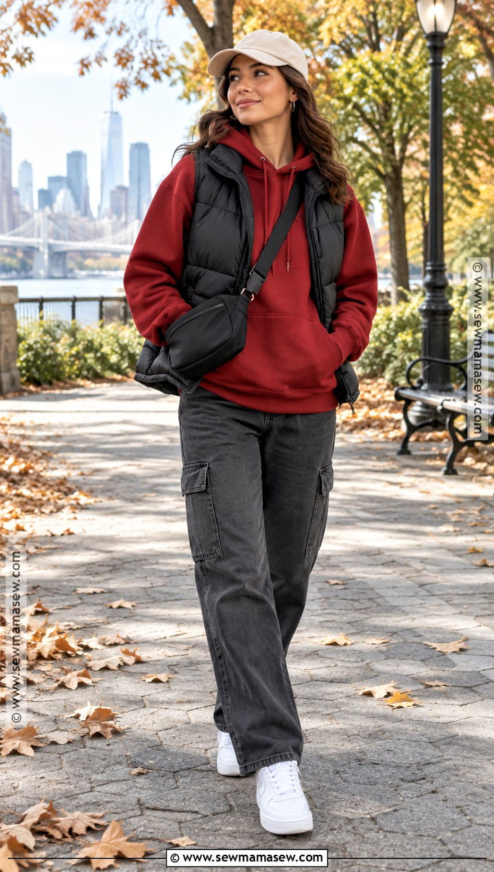 Cherry Red Hoodie With Cargo Pants - 15 fall outfits 2026 cherry red
