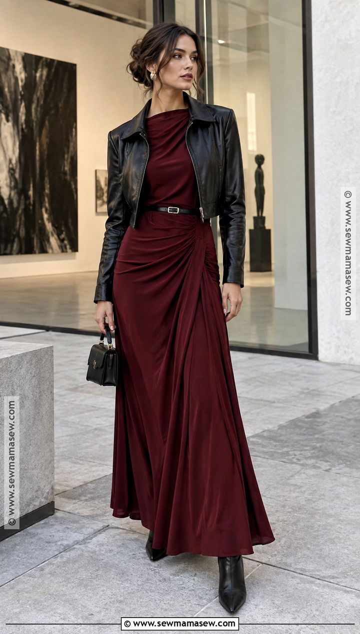 Cherry Red Maxi Dress With Cropped Jacket - 15 fall outfits 2026 cherry red