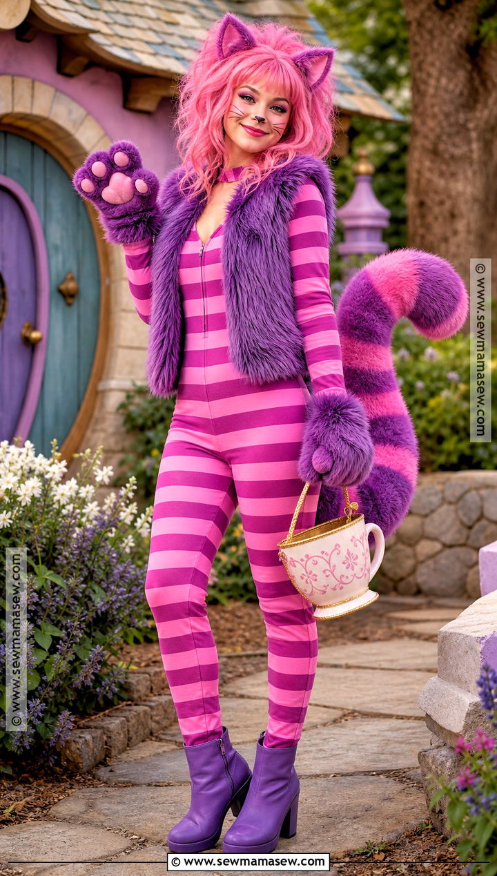 Cheshire Cat Costume With Striped Bodysuit - 30 pink hair costume ideas