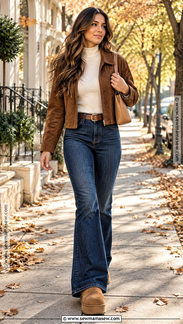 Chestnut UGG Boots With Flare Jeans - 15 ugg boots fall outfits