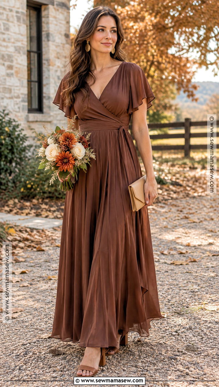 Chestnut Wrap Bridesmaid Dress - 15 Fall Wedding Brown Bridesmaid Dresses