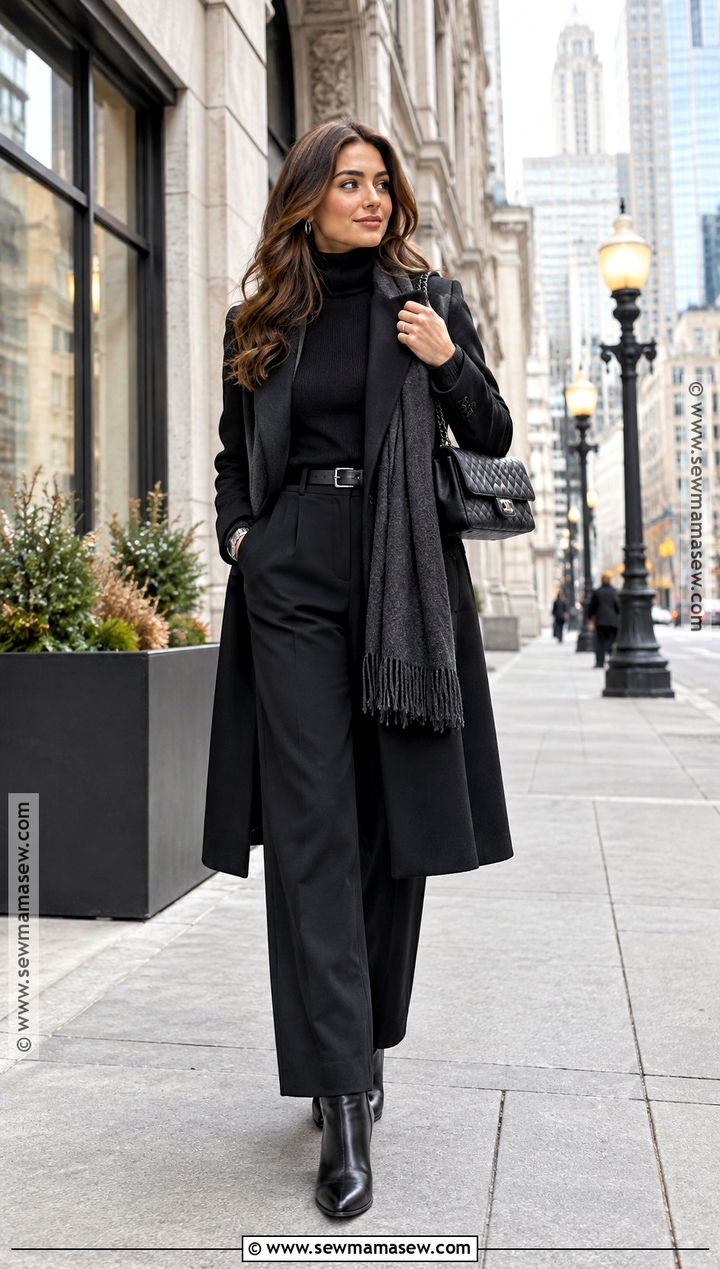 Chicago Fall Monochrome Black Outfit - 25 chicago fall outfits